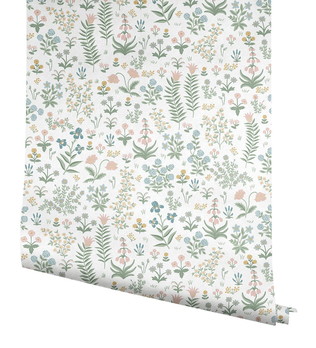 Menagerie Garden Blush Multicolor Peel & Stick Wallpaper with Whimsical Floral Pattern - York PSW1550RL