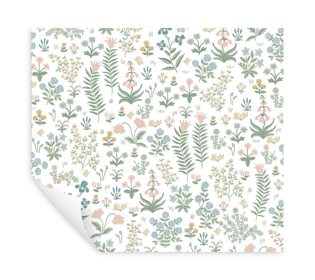 Menagerie Garden Blush Multicolor Peel & Stick Wallpaper with Whimsical Floral Pattern - York PSW1550RL
