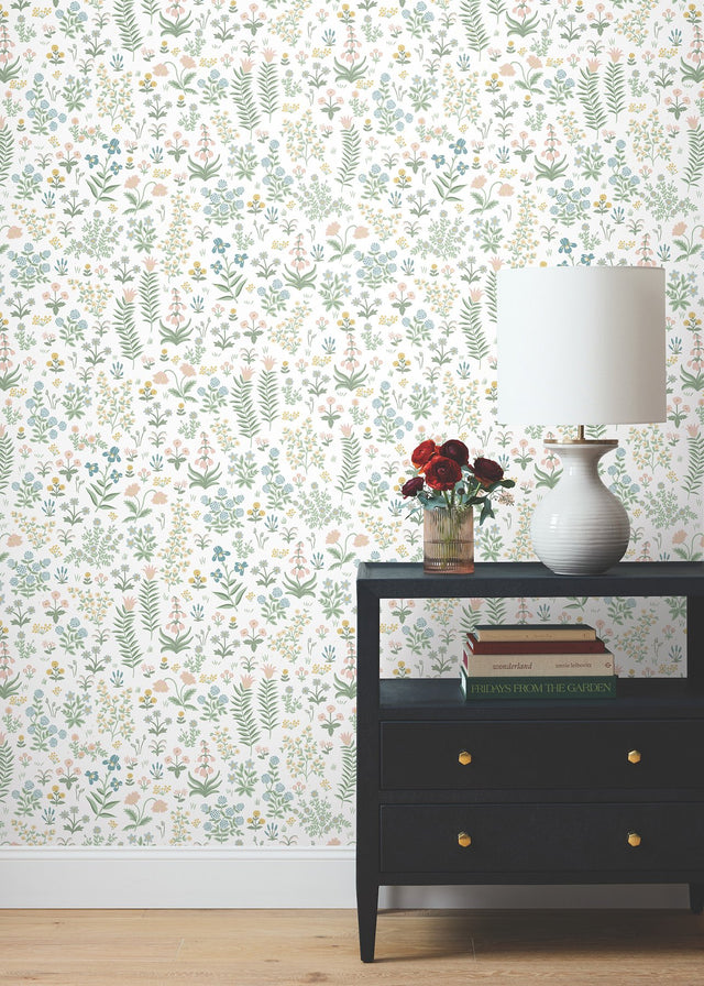 Menagerie Garden Blush Multicolor Peel & Stick Wallpaper with Whimsical Floral Pattern - York PSW1550RL