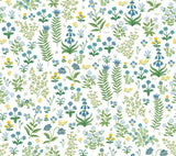 Menagerie Garden Blue Multicolor Peel & Stick Wallpaper with Whimsical Floral Pattern - York PSW1551RL