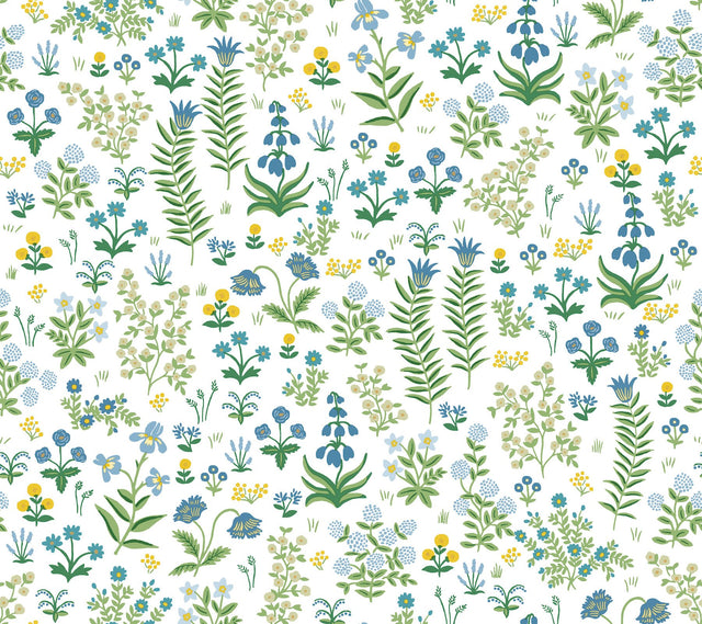 Menagerie Garden Blue Multicolor Peel & Stick Wallpaper with Whimsical Floral Pattern - York PSW1551RL