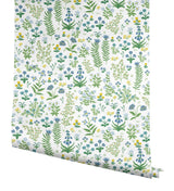 Menagerie Garden Blue Multicolor Peel & Stick Wallpaper with Whimsical Floral Pattern - York PSW1551RL