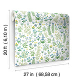 Menagerie Garden Blue Multicolor Peel & Stick Wallpaper with Whimsical Floral Pattern - York PSW1551RL