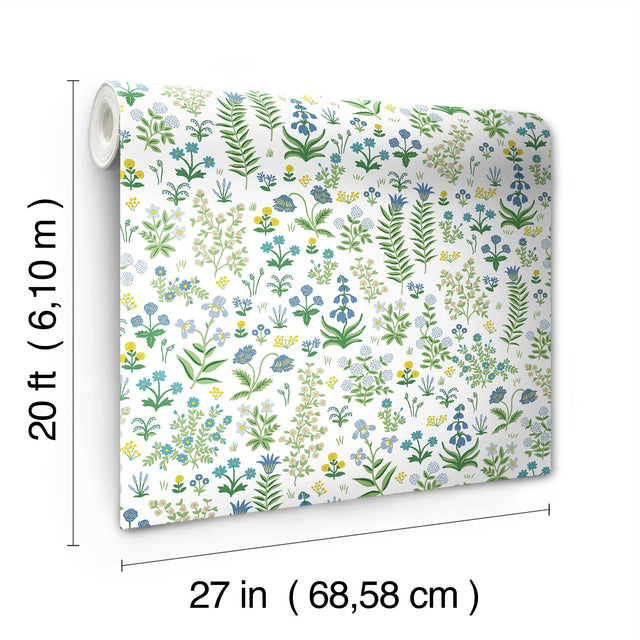 Menagerie Garden Blue Multicolor Peel & Stick Wallpaper with Whimsical Floral Pattern - York PSW1551RL