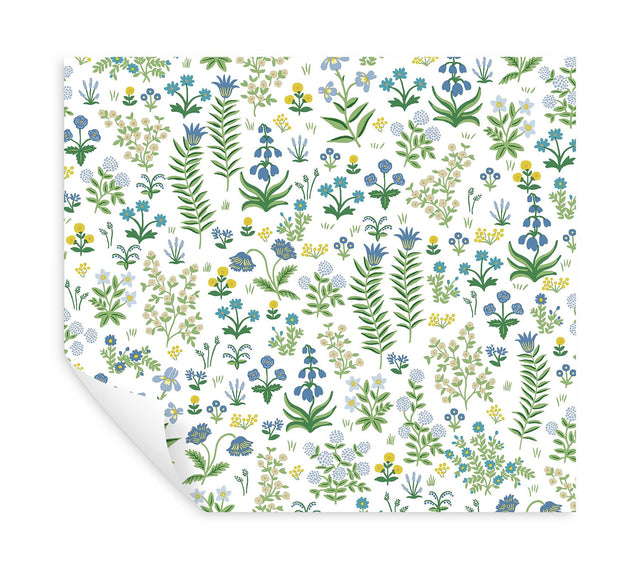 Menagerie Garden Blue Multicolor Peel & Stick Wallpaper with Whimsical Floral Pattern - York PSW1551RL