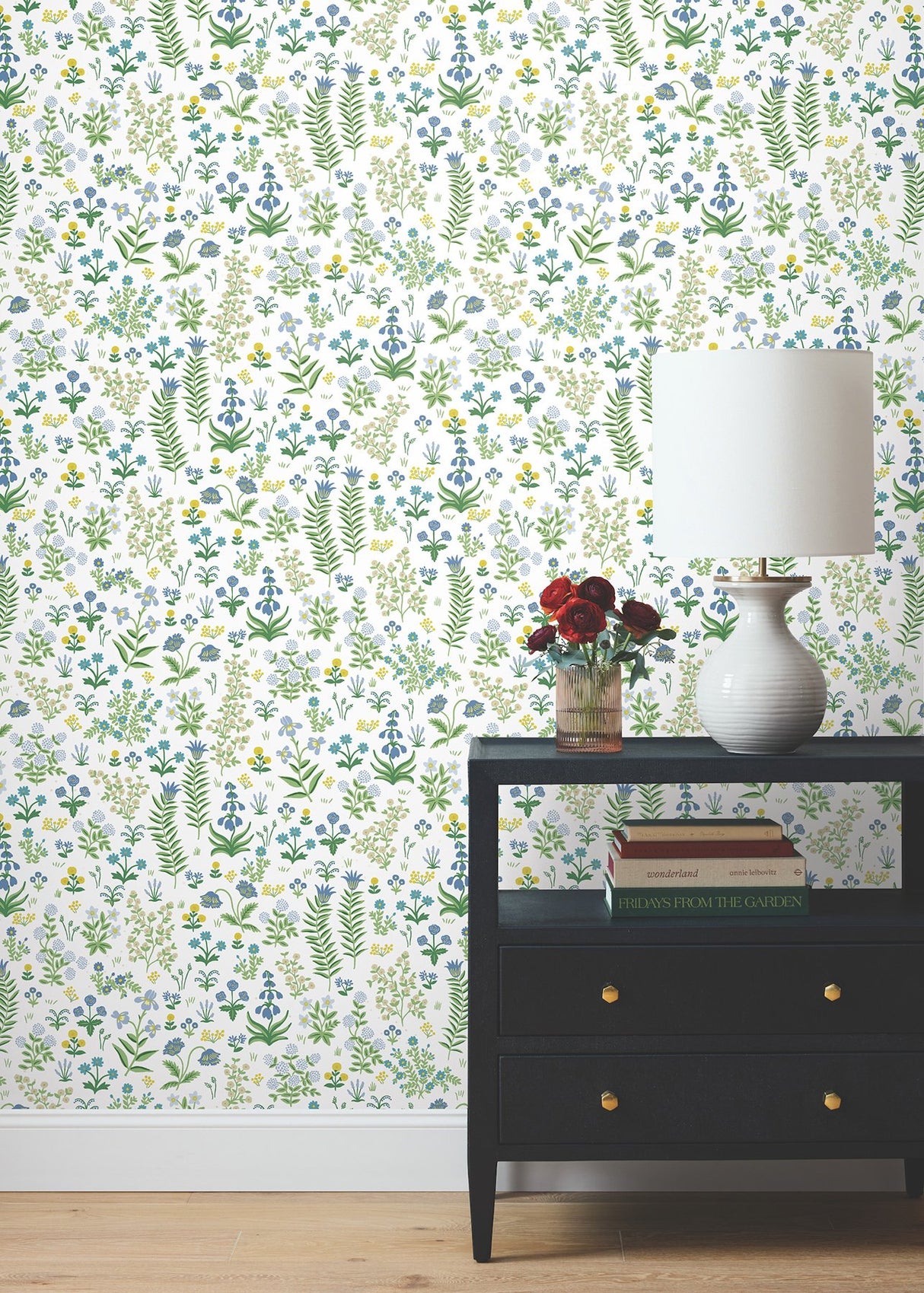 Menagerie Garden Blue Multicolor Peel & Stick Wallpaper with Whimsical Floral Pattern - York PSW1551RL