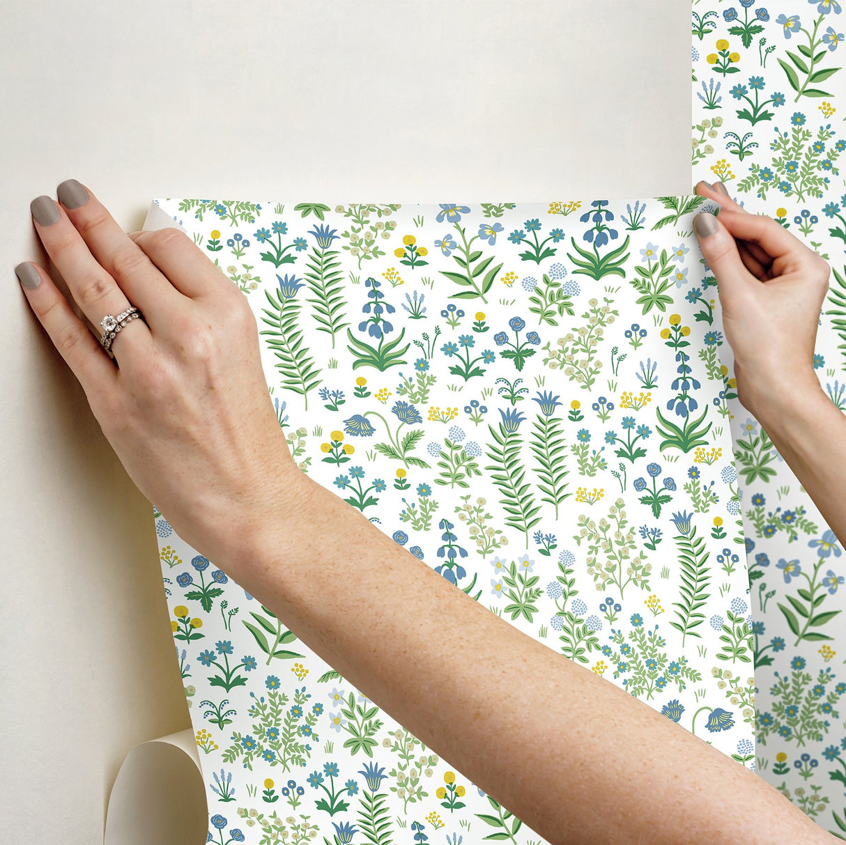 Menagerie Garden Blue Multicolor Peel & Stick Wallpaper with Whimsical Floral Pattern - York PSW1551RL