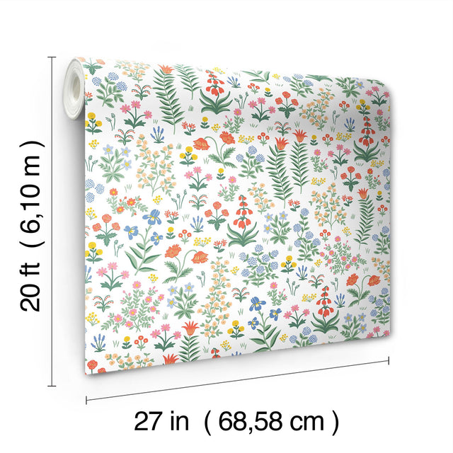 Menagerie Garden Rose Multicolor Peel & Stick Wallpaper with Whimsical Floral Pattern - York PSW1552RL