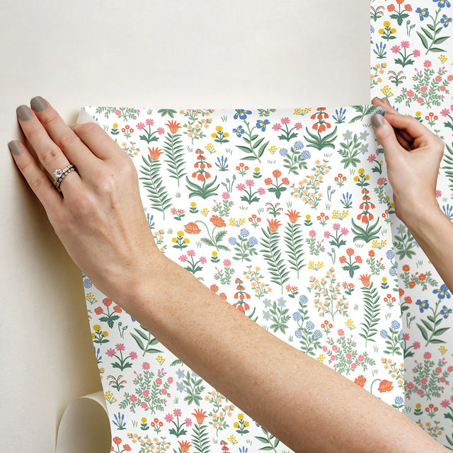 Menagerie Garden Rose Multicolor Peel & Stick Wallpaper with Whimsical Floral Pattern - York PSW1552RL