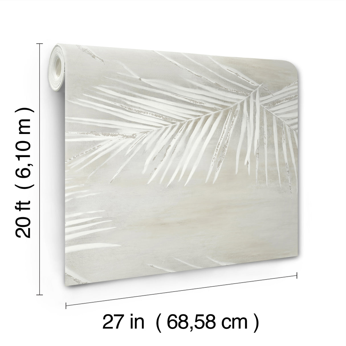 Endless Summer Storm Grey and Silver Metallic Tropical Palm Frond Peel and Stick Wallpaper by York Wallcoverings Aviva Stanoff - PSW1556RL