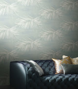 Endless Summer Jade Peel and Stick Non Woven Wallpaper by York Wallcoverings Aviva Stanoff Metallic Tropical Palm Frond - PSW1557RL