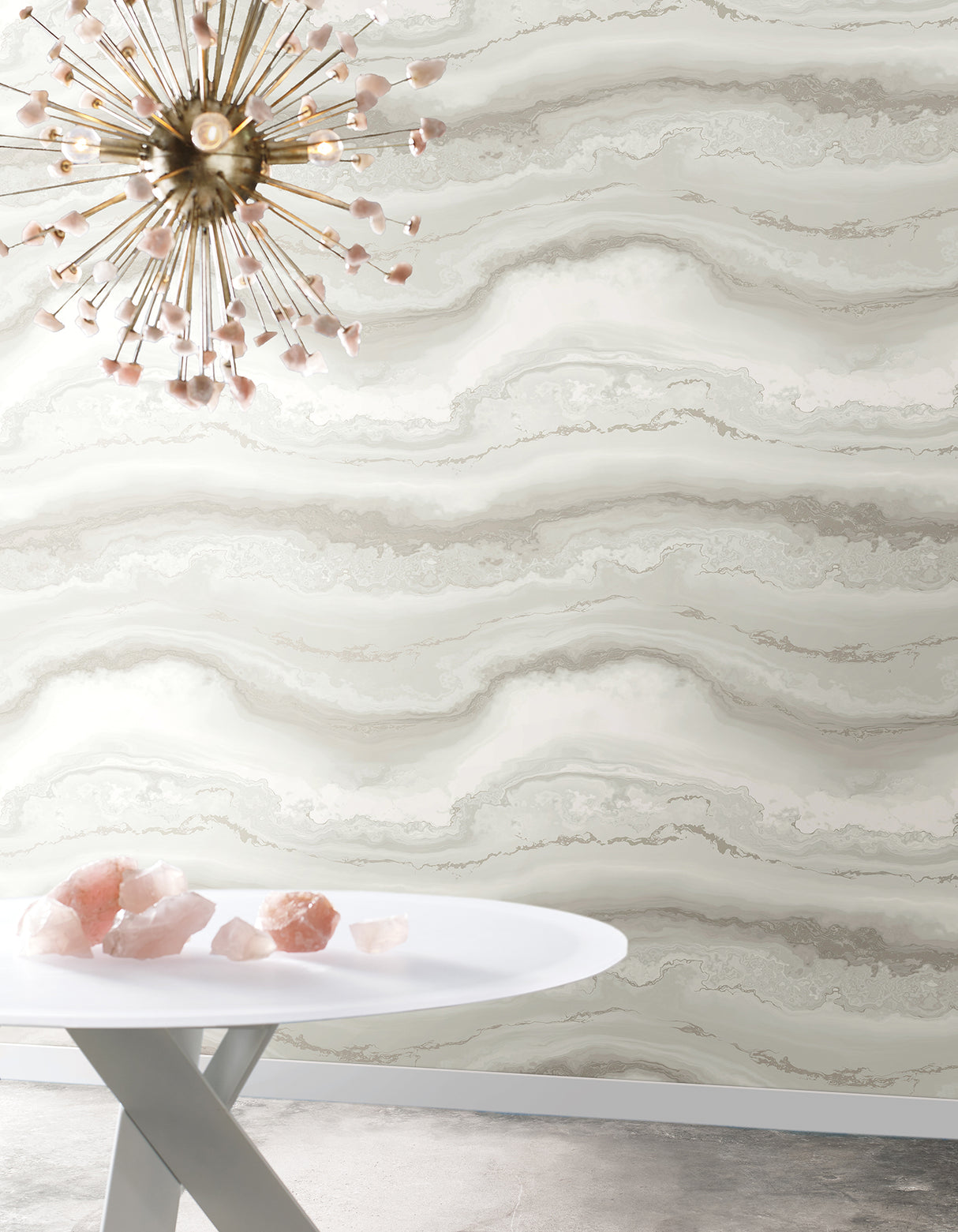 Shifting Sands Salt Grey by York Wallcoverings Aviva Stanoff Collection Bohemian Metallic Flowing Wave Peel and Stick Wallpaper - PSW1558RL
