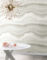 Shifting Sands Salt Grey by York Wallcoverings Aviva Stanoff Collection Bohemian Metallic Flowing Wave Peel and Stick Wallpaper - PSW1558RL