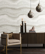Shifting Sands Salt Grey by York Wallcoverings Aviva Stanoff Collection Bohemian Metallic Flowing Wave Peel and Stick Wallpaper - PSW1558RL