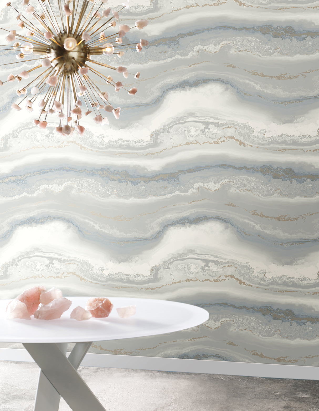 Shifting Sands Slate Blue Bohemian Metallic Non Woven Peel and Stick Wallpaper by York Wallcoverings Aviva Stanoff Collection - PSW1559RL