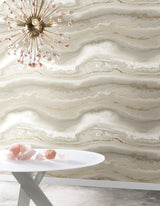 Shifting Sands Beige and Gold Metallic Bohemian Abstract Aviva Stanoff Peel and Stick Wallpaper by York Wallcoverings - PSW1560RL