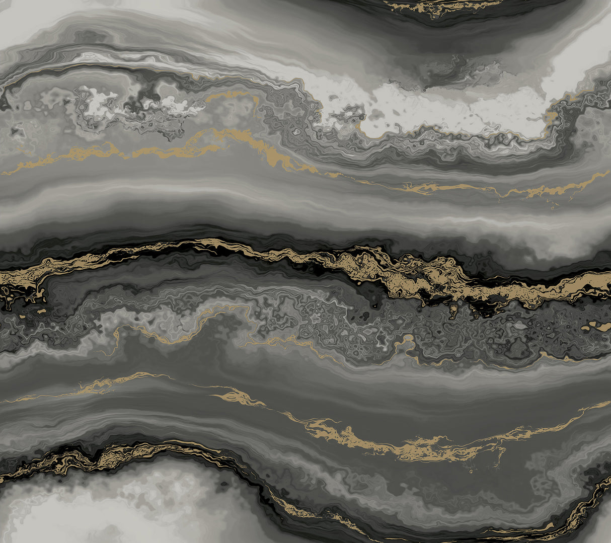 Shifting Sands Onyx Peel & Stick Wallpaper PSW1561RL by York Wallcoverings – black and gold marble waves pattern
