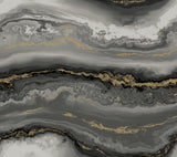 Shifting Sands Onyx Peel & Stick Wallpaper PSW1561RL by York Wallcoverings – black and gold marble waves pattern