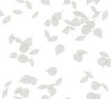 Inner Peace Salt Grey Peel & Stick Wallpaper by Aviva Stanoff for York Wallcoverings, PSW1562RL, floating leaf motif in grey.