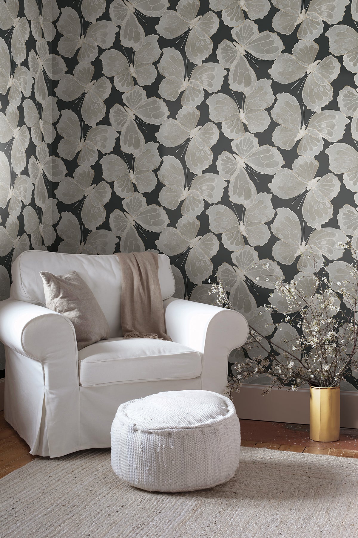 Monarch Onyx by York Wallcoverings Aviva Stanoff Large-Scale Metallic Butterfly Non Woven Peel and Stick Wallpaper 27in x 20ft - PSW1565RL