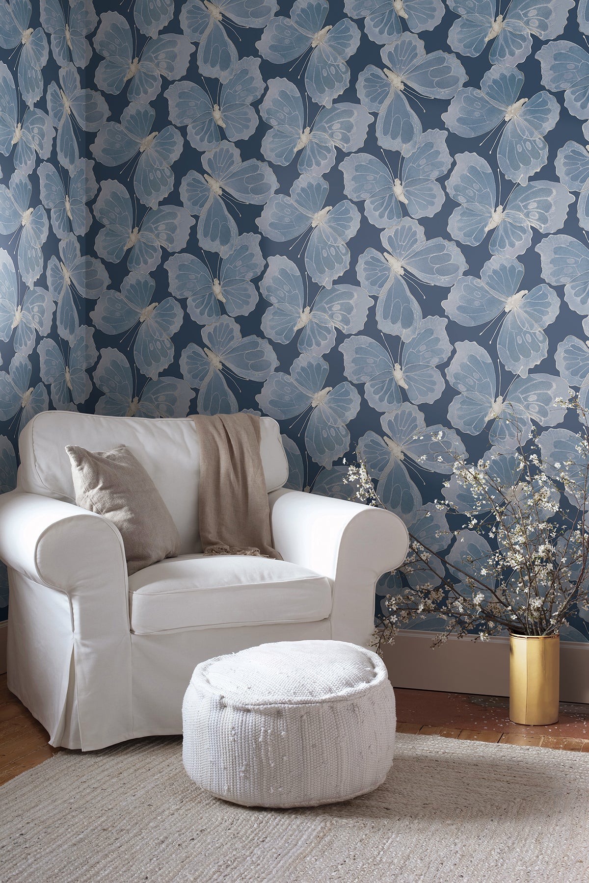 Monarch Pewter by York Wallcoverings Large-Scale Metallic Butterfly Peel and Stick Non Woven Wallpaper Aviva Stanoff - PSW1566RL