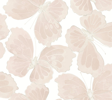 Monarch Pink large-scale butterfly peel and stick wallpaper with silver metallic accents by Aviva Stanoff for York Wallcoverings - PSW1567RL
