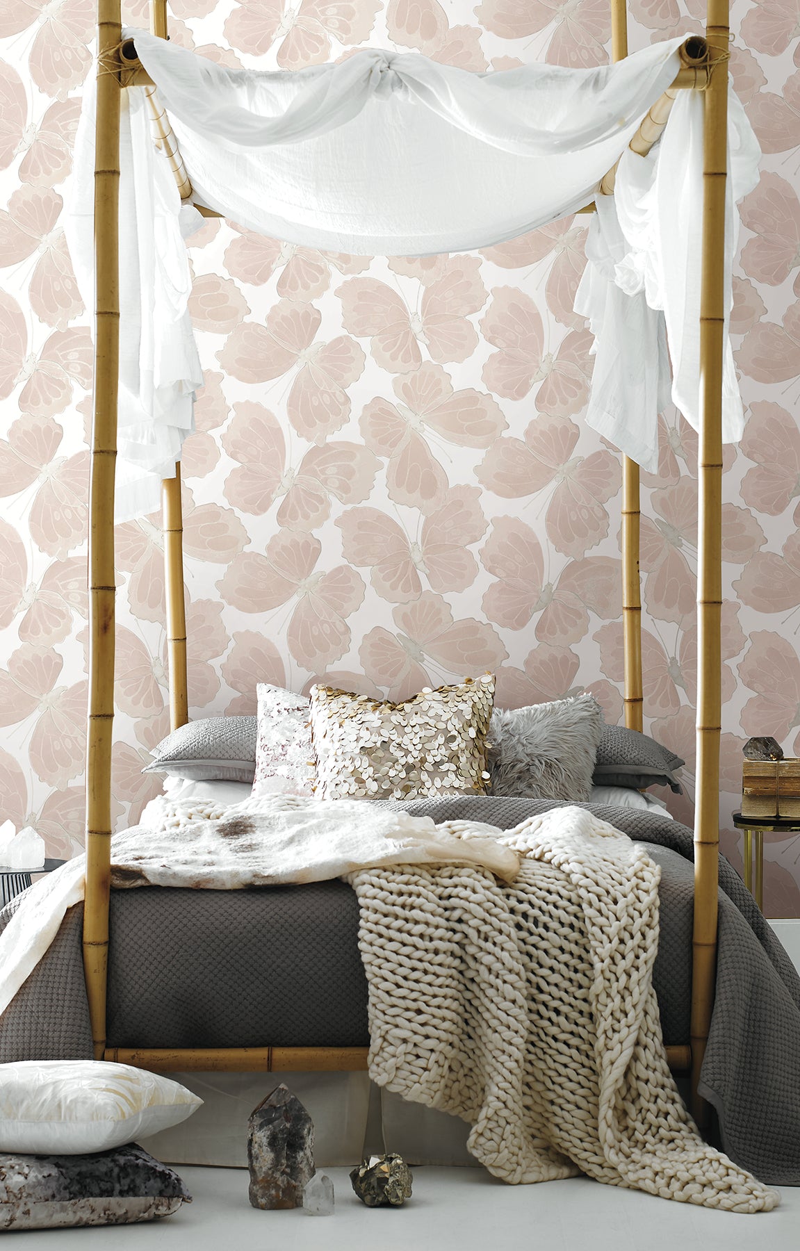 Monarch Pink Large-Scale Butterfly with Silver Metallic Accents Peel and Stick Wallpaper by Aviva Stanoff for York Wallcoverings - PSW1567RL