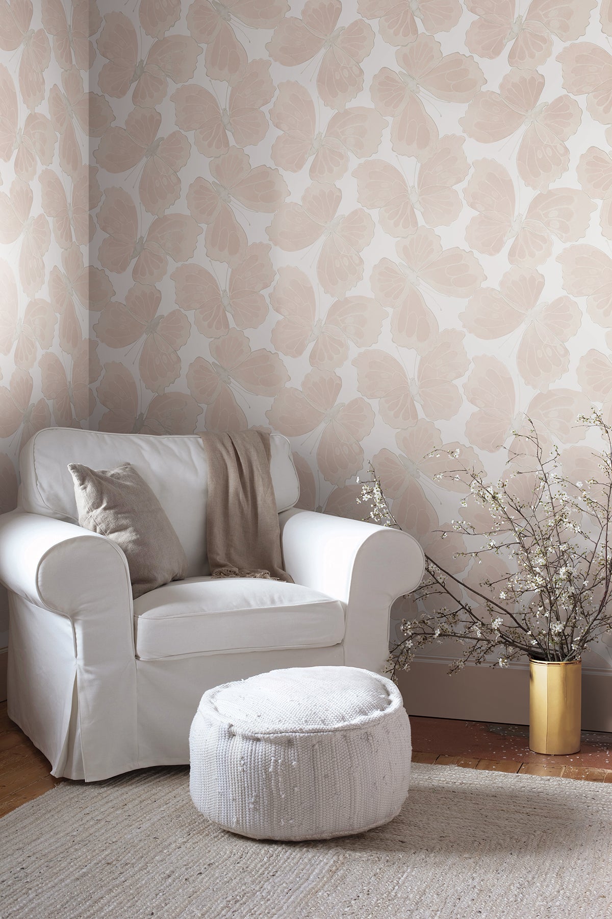 Monarch Pink Large-Scale Butterfly with Silver Metallic Accents Peel and Stick Wallpaper by Aviva Stanoff for York Wallcoverings - PSW1567RL