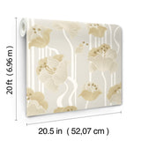 Shirley Neutral Deco Floral Peel & Stick Wallpaper with Metallic Whimsical Floral Pattern - York PSW1568RL