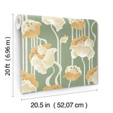 Shirley Green Deco Floral Peel & Stick Wallpaper with Whimsical Metallic Floral Motif - York PSW1570RL