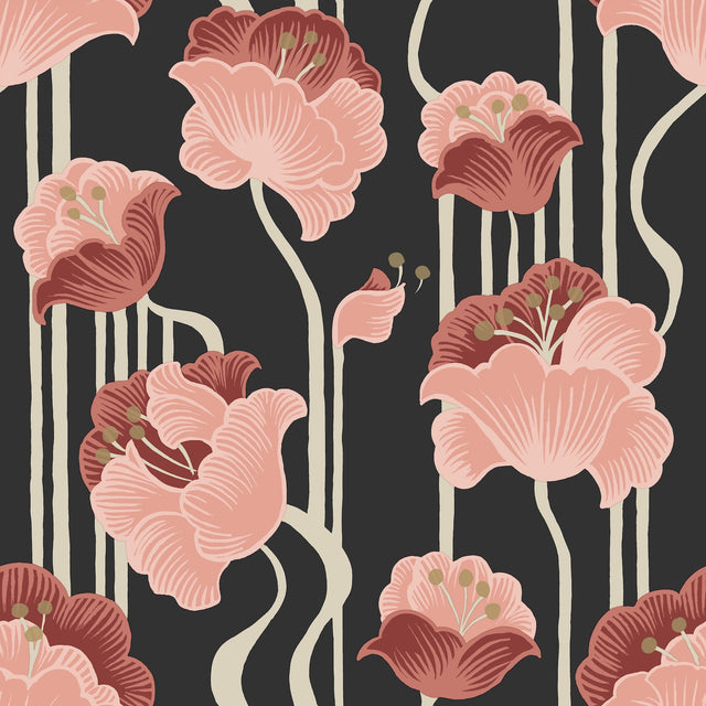 Shirley Deco Floral Coral Peel & Stick Wallpaper with Whimsical Metallic Finish - York PSW1571RL