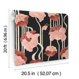 Shirley Deco Floral Coral Peel & Stick Wallpaper with Whimsical Metallic Finish - York PSW1571RL