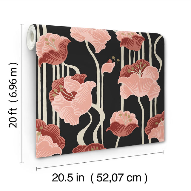 Shirley Deco Floral Coral Peel & Stick Wallpaper with Whimsical Metallic Finish - York PSW1571RL