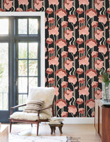 Shirley Deco Floral Coral Peel & Stick Wallpaper with Whimsical Metallic Finish - York PSW1571RL