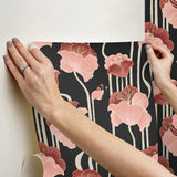 Shirley Deco Floral Coral Peel & Stick Wallpaper with Whimsical Metallic Finish - York PSW1571RL