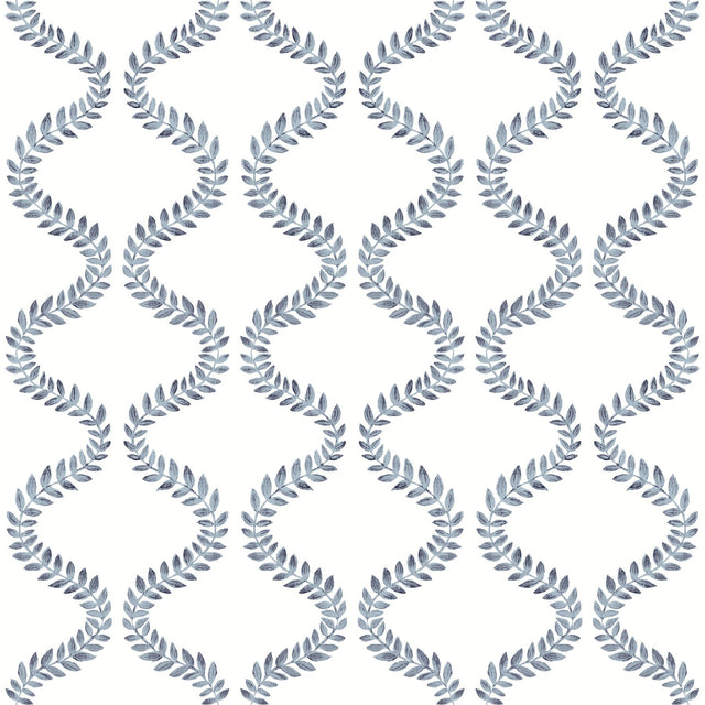 Florentine Blue Vine Trellis Peel & Stick Wallpaper with Botanical Ogee Pattern - York PSW1573RL
