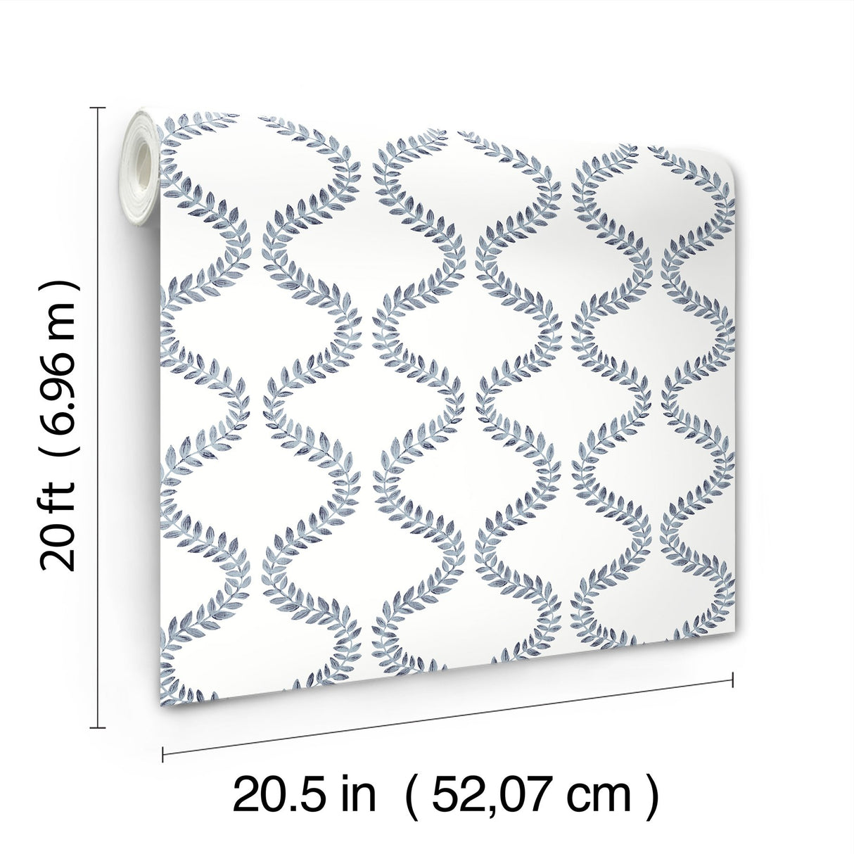Florentine Blue Vine Trellis Peel & Stick Wallpaper with Botanical Ogee Pattern - York PSW1573RL