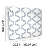 Florentine Blue Vine Trellis Peel & Stick Wallpaper with Botanical Ogee Pattern - York PSW1573RL