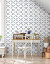 Florentine Blue Vine Trellis Peel & Stick Wallpaper with Botanical Ogee Pattern - York PSW1573RL
