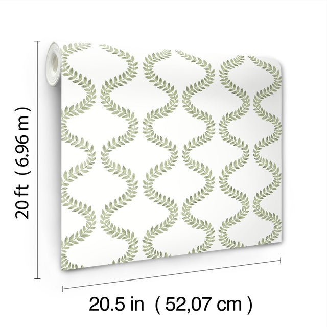 Florentine Green Vine Trellis Peel & Stick Wallpaper with Botanical Vine Ogee - York PSW1574RL