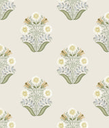 Sophie Sage Floral Medallion Peel & Stick Wallpaper with Farmhouse Floral Motif - York PSW1575RL