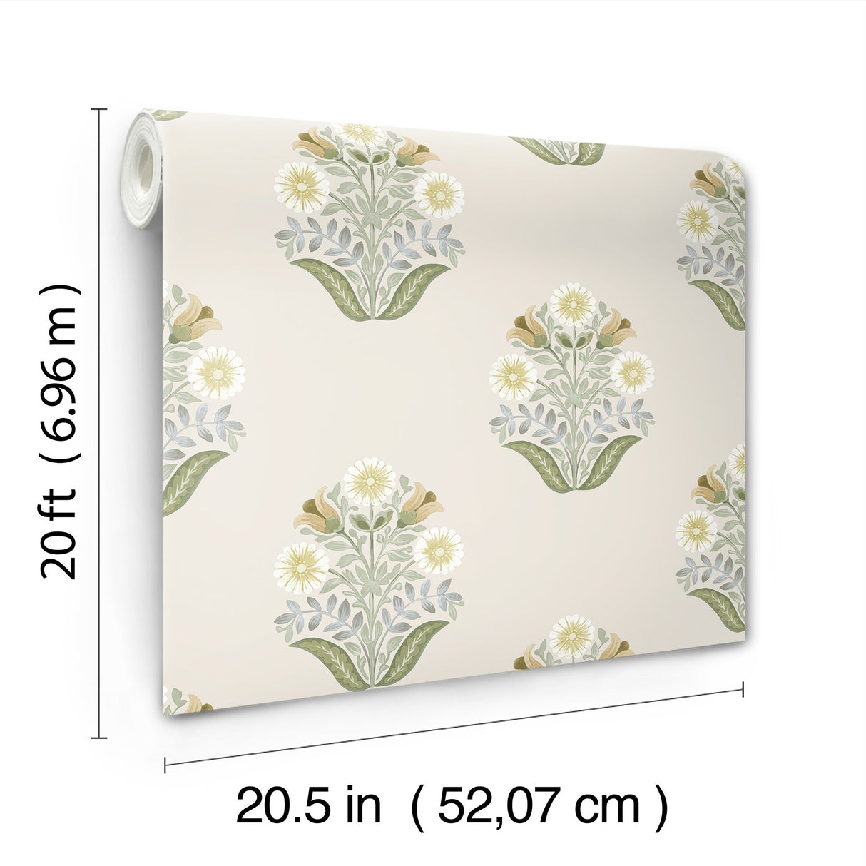 Sophie Sage Floral Medallion Peel & Stick Wallpaper with Farmhouse Floral Motif - York PSW1575RL
