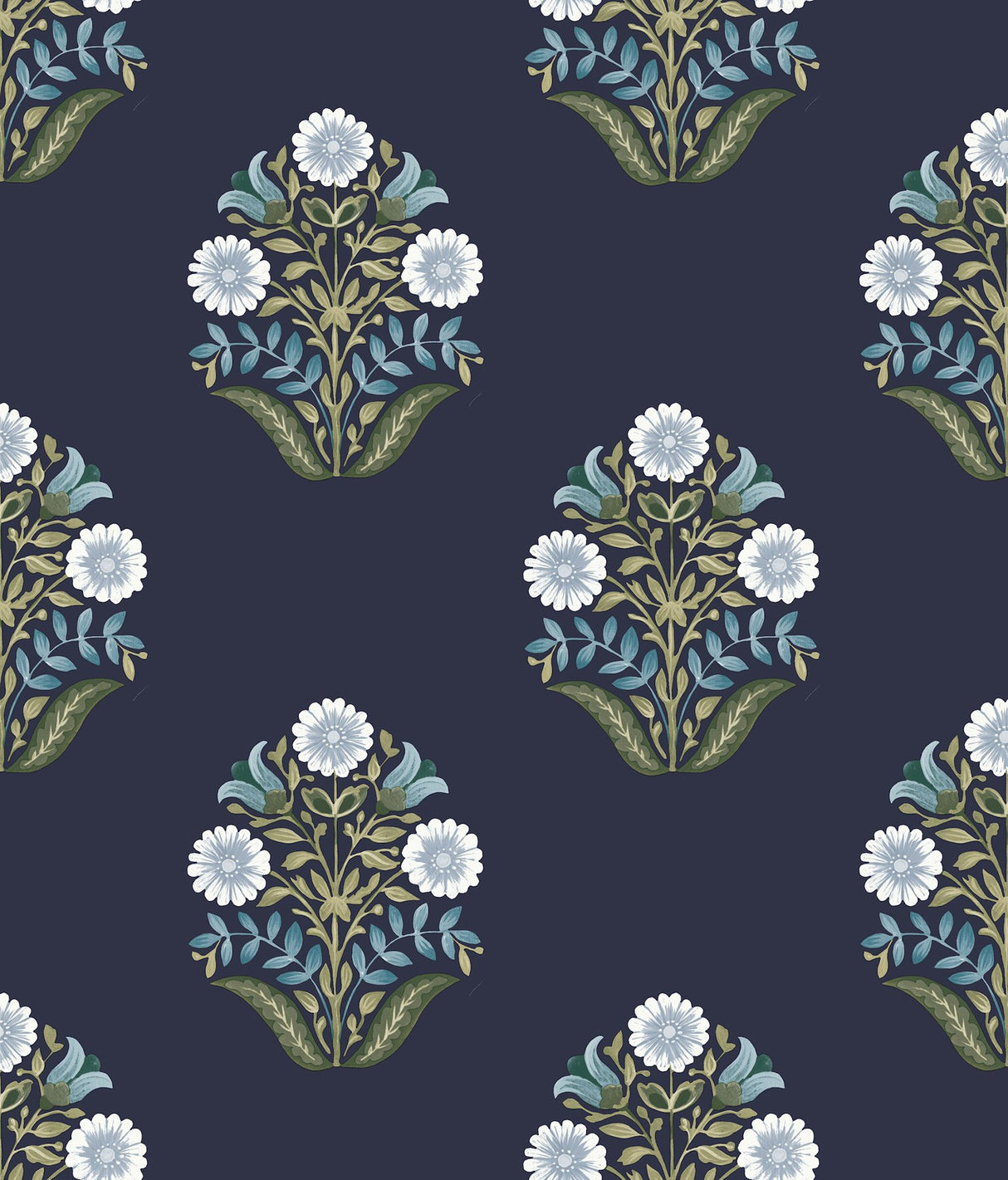 Sophie Navy Floral Medallion Peel & Stick Wallpaper with Farmhouse Botanical Motif - York PSW1576RL