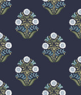 Sophie Navy Floral Medallion Peel & Stick Wallpaper with Farmhouse Botanical Motif - York PSW1576RL