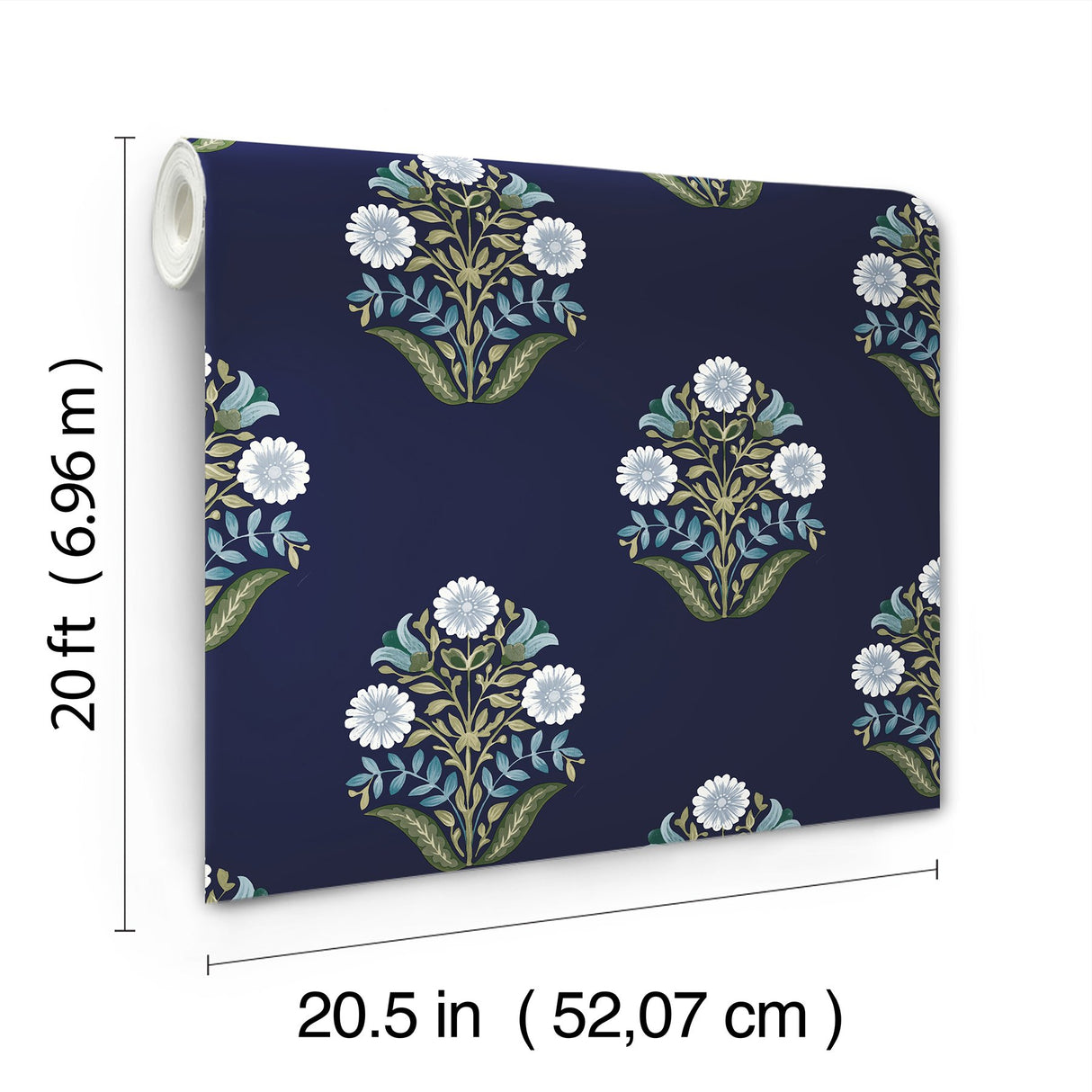 Sophie Navy Floral Medallion Peel & Stick Wallpaper with Farmhouse Botanical Motif - York PSW1576RL