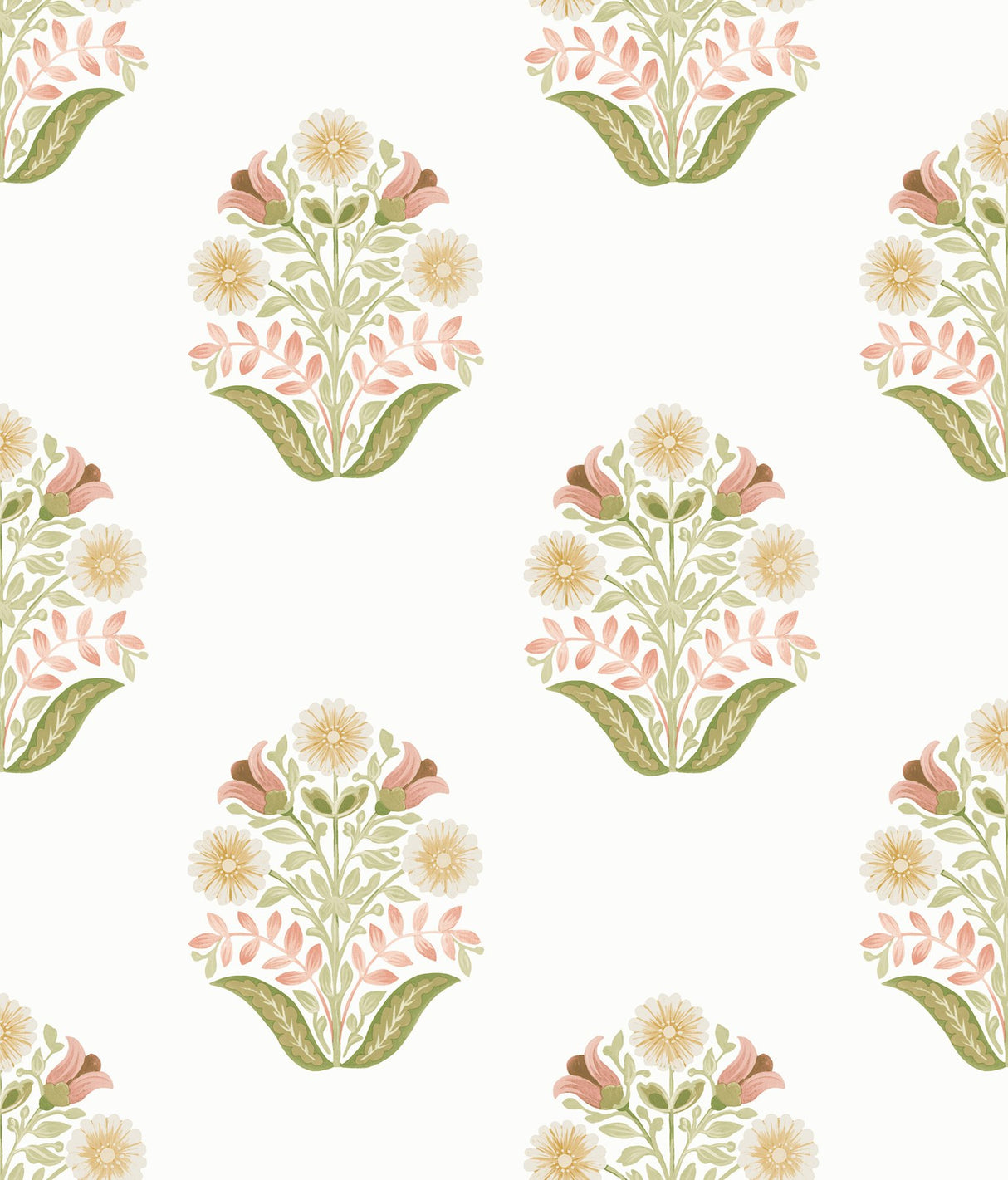 Sophie Pink Floral Medallion Peel & Stick Wallpaper with Farmhouse Floral Motif - York PSW1577RL