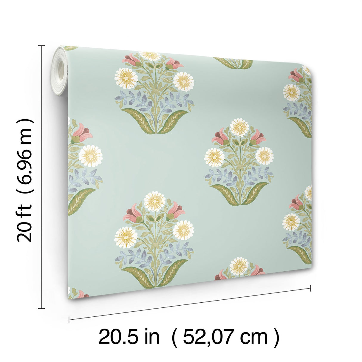 Sophie Aqua Floral Medallion Peel & Stick Wallpaper with Farmhouse Floral Medallion Pattern - York PSW1578RL