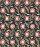 Lillian Blue Floral Vine Peel & Stick Wallpaper with Farmhouse Floral Pattern - York PSW1580RL