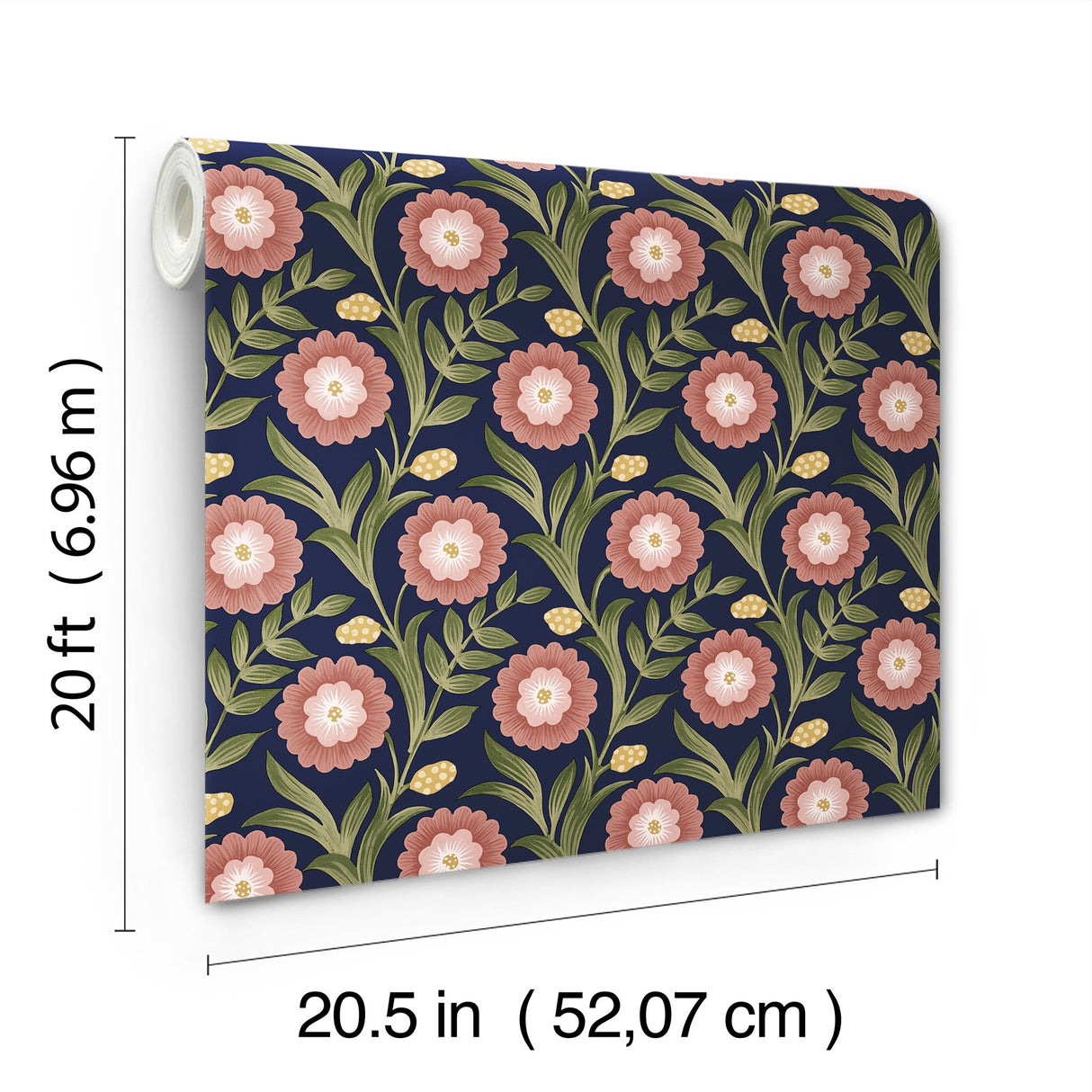 Lillian Blue Floral Vine Peel & Stick Wallpaper with Farmhouse Floral Pattern - York PSW1580RL