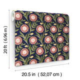 Lillian Blue Floral Vine Peel & Stick Wallpaper with Farmhouse Floral Pattern - York PSW1580RL